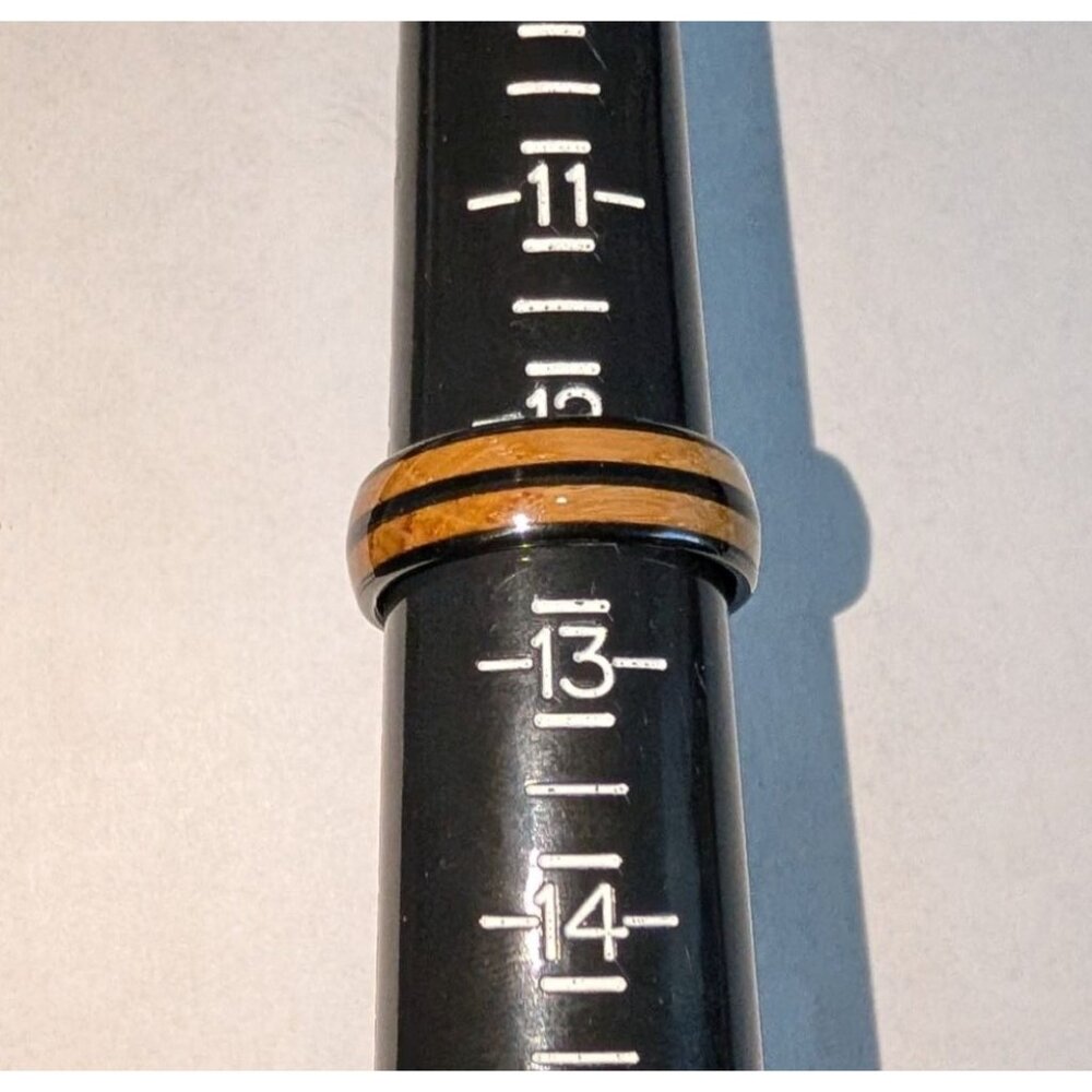 Mens Tungsten Carbide Wedding Band with Wood Inlay Black Stripe Sz 12.5